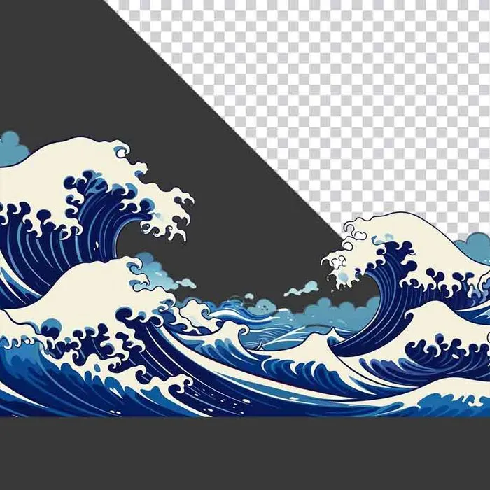 Sóng Biển Phong Cách Nhật Bản - File PNG Chất Lượng Cao