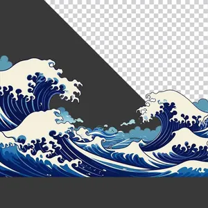 Sóng Biển Phong Cách Nhật Bản - File PNG Chất Lượng Cao