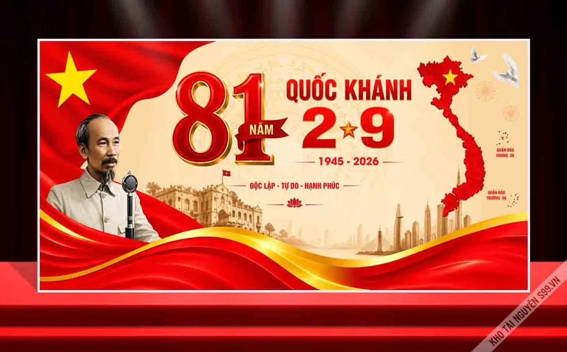 Mẫu thiết kế phông nền kỷ niệm 81 năm ngày Quốc khánh 2 tháng 9 File Corel