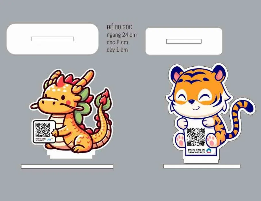 Mẫu thiết kế standee mã quét QR thanh toán hình con rồng và hổ dễ thương File Corel