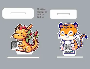 Mẫu thiết kế standee mã quét QR thanh toán hình con rồng và hổ dễ thương File Corel
