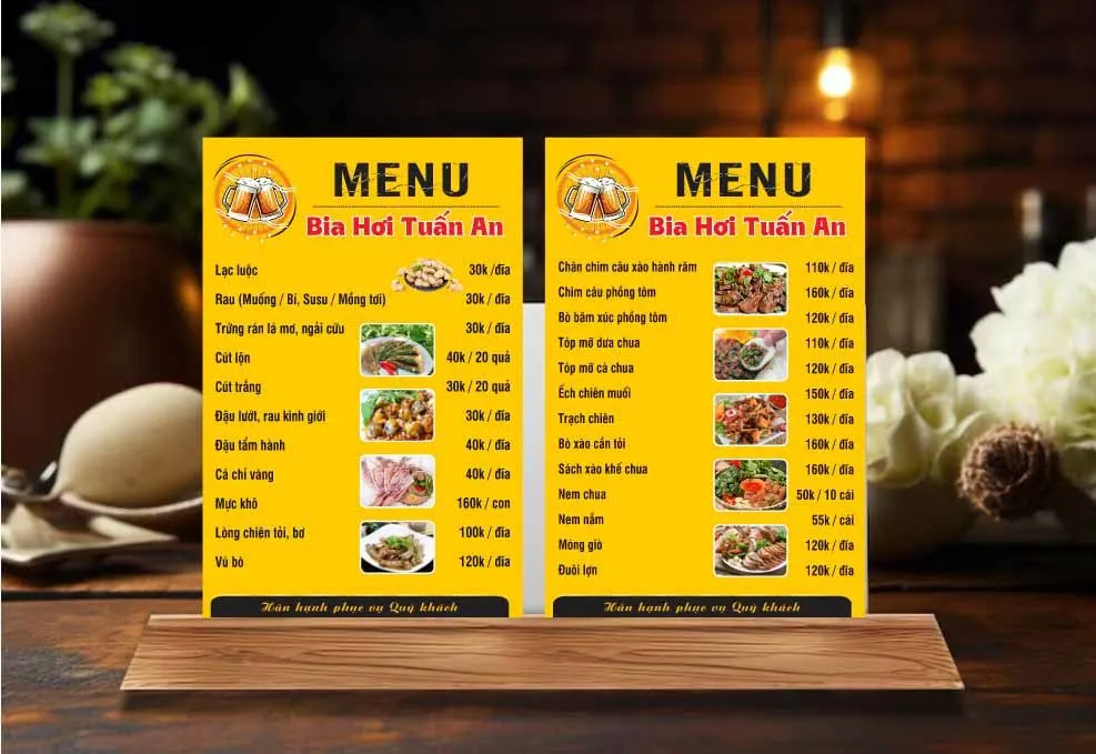 Mẫu Menu Bia Hơi Tuấn An CDR - Thiết Kế Chuyên Nghiệp Dễ Chỉnh Sửa