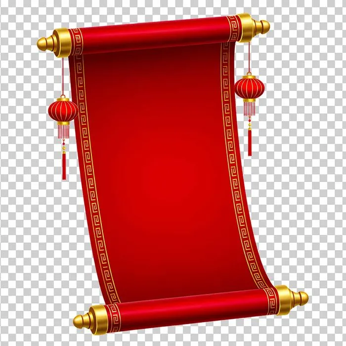 Vector Cuộn Thư Đỏ Treo Đèn Lồng Trung Hoa