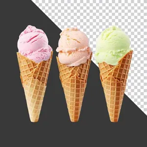3 Cây Kem Waffle Cone Ngon Mắt – Tệp PNG Chất Lượng Cao