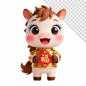 Linh Vật Ngựa Chibi Mặc Áo Gấm Vàng. PNG