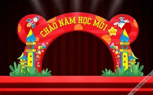 File corel cổng chào năm học mới hình vòng cung màu đỏ