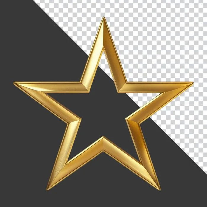 Ngôi sao vàng viền rỗng 3D PNG