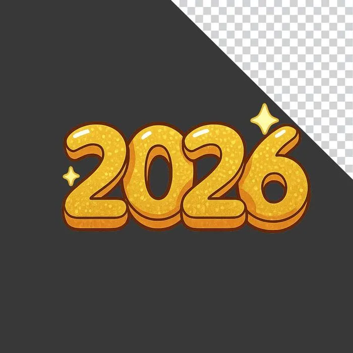 File PNG Số 2026 vàng kim phong cách hoạt hình