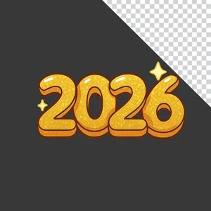 File PNG Số 2026 vàng kim phong cách hoạt hình