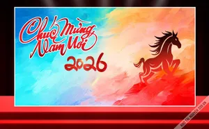 File corel Tranh Chúc Mừng Năm Mới 2026 Bính Ngọ hình ngựa đỏ chạy phong cách sơn dầu nghệ thuật