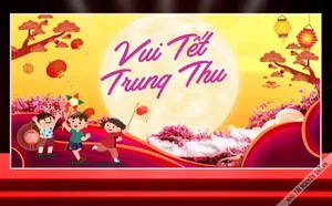 Phông sân khấu Vui Tết Trung Thu thiếu nhi lồng đèn vàng trăng tròn File Corel