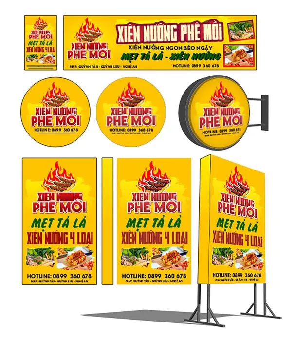 Thiết kế bảng hiệu Xiên Nướng Phê Mới – Mẹt Tá Lả Xiên Nướng 4 Loại File Corel