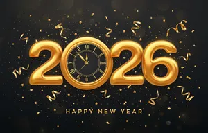 Mẫu 2026 Vàng Kim Đồng Hồ Đếm Ngược Happy New Year EPS