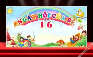 Backdrop Ngày Hội Của Bé 1/6 – Chủ Đề Cầu Vồng Vui Nhộn