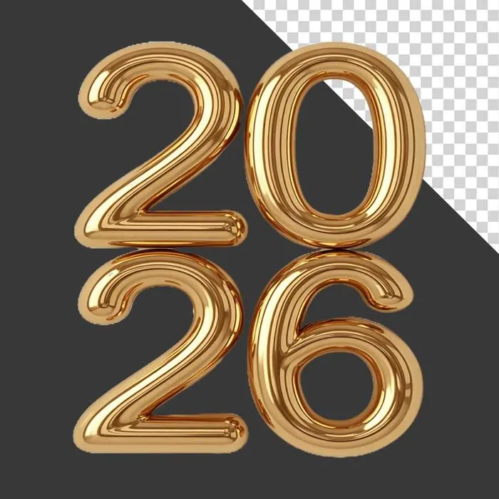 Số 2026  File PNG bóng bay vàng thẳng đứng 