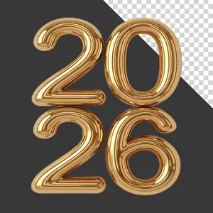 Số 2026  File PNG bóng bay vàng thẳng đứng 