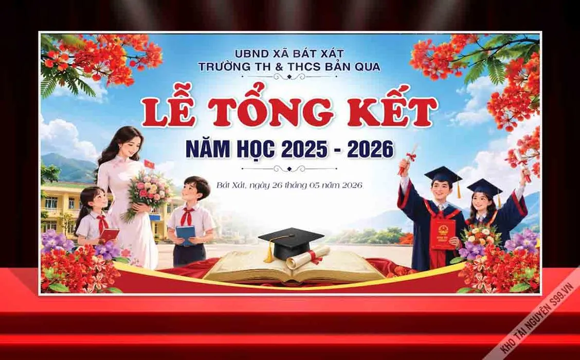 Backdrop Lễ Tổng Kết Năm Học 2025-2026 – File CDR Sẵn Sàng Chỉnh Sửa