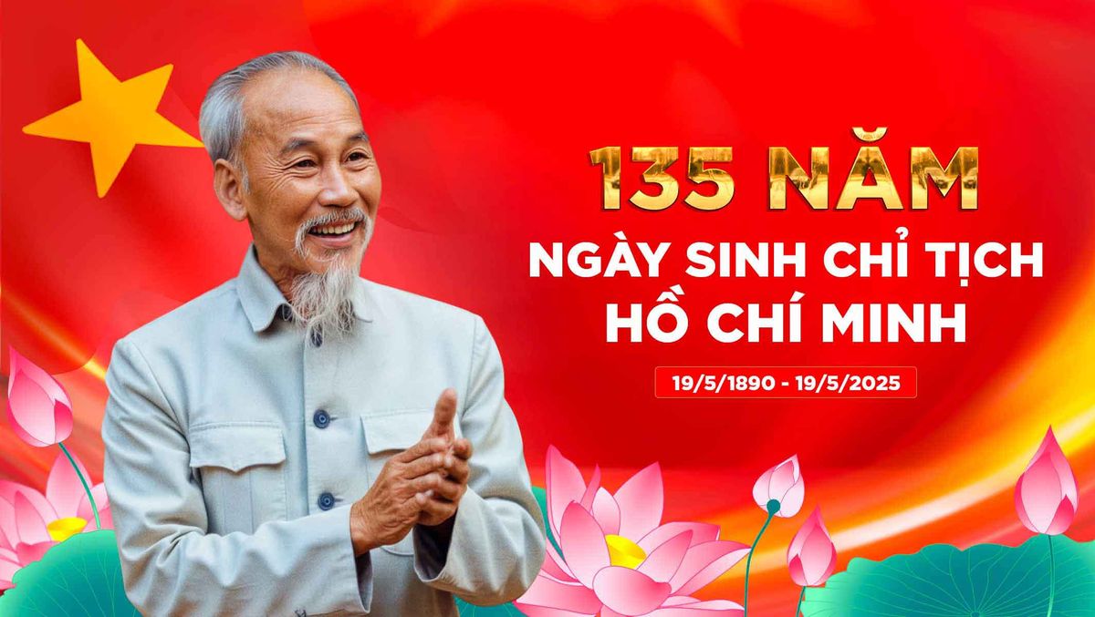 Backdrop kỷ niệm 135 năm ngày sinh chủ tịch Hồ Chí Minh file Photoshop