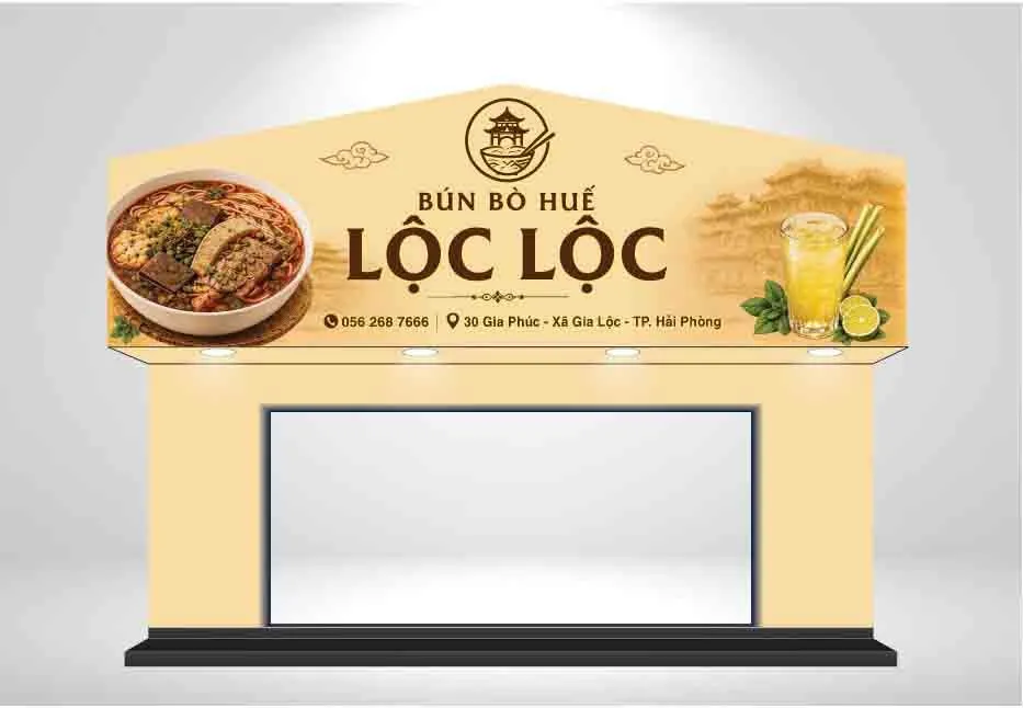 Biển Hiệu Nhà Hàng Bún Bò Huế Lộc Lộc - Thiết Kế CDR Độc Đáo