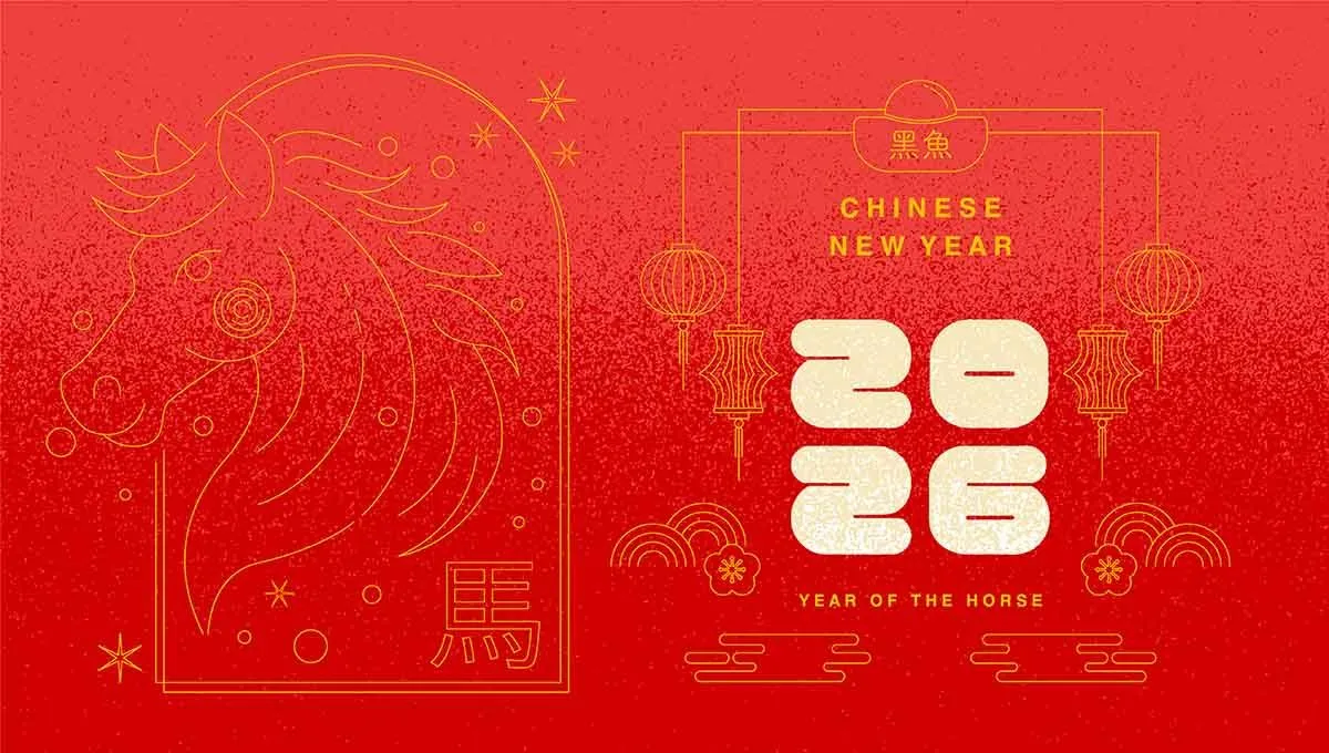 2026 Ngựa vàng phong cách đường nét tối giản – File Vector