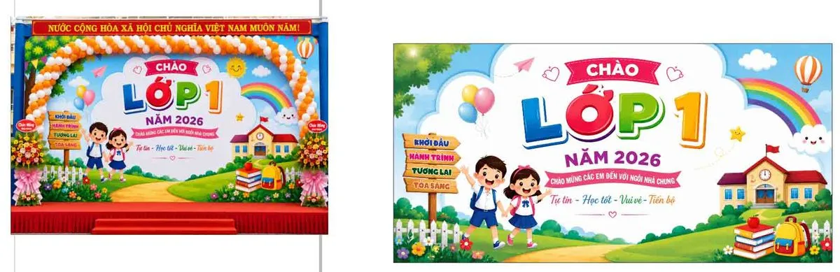 File Corel - Mẫu thiết kế backdrop chào lớp 1 năm 2026 