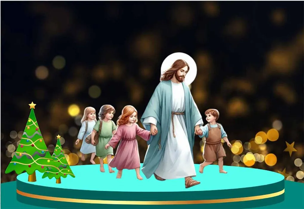 File corel Chúa Giêsu dắt tay các em nhỏ đi dạo.