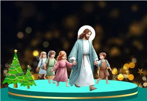 File corel Chúa Giêsu dắt tay các em nhỏ đi dạo.