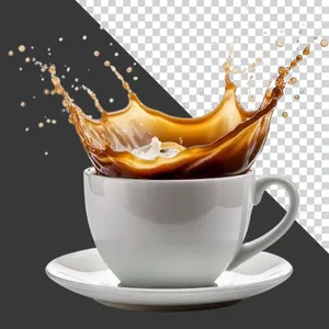 File PNG ly cà phê đen bắn tung tóe trong tách sứ trắng