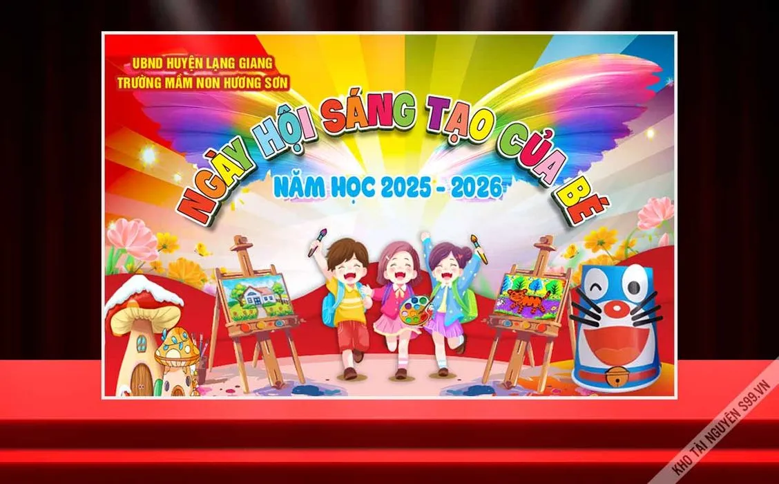 File Corel Backdrop Ngày Hội Sáng Tạo Của Bé Mầm Non 2025 – 2026