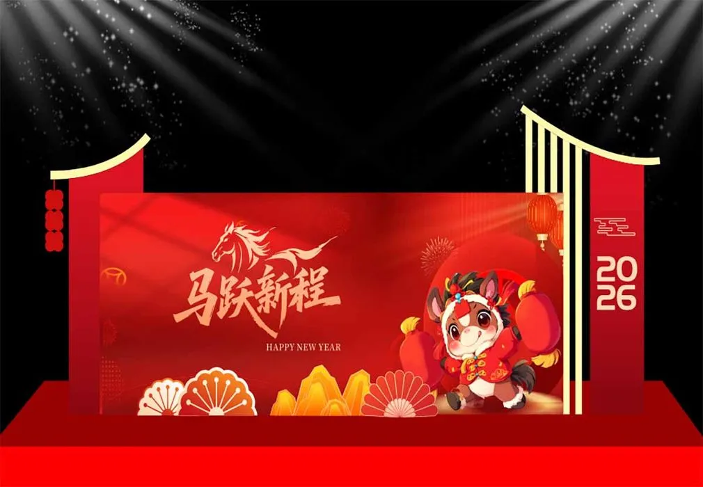 File Corel Phông Nền Sân Khấu Tết 2026 Chủ Đề Năm Ngựa