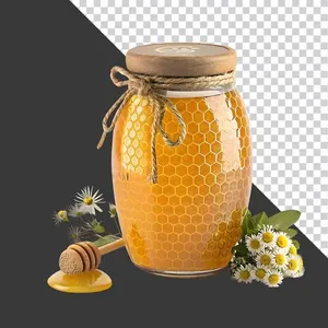 Hũ mật ong và hoa cúc hình ảnh đẹp sang trọng - File PNG