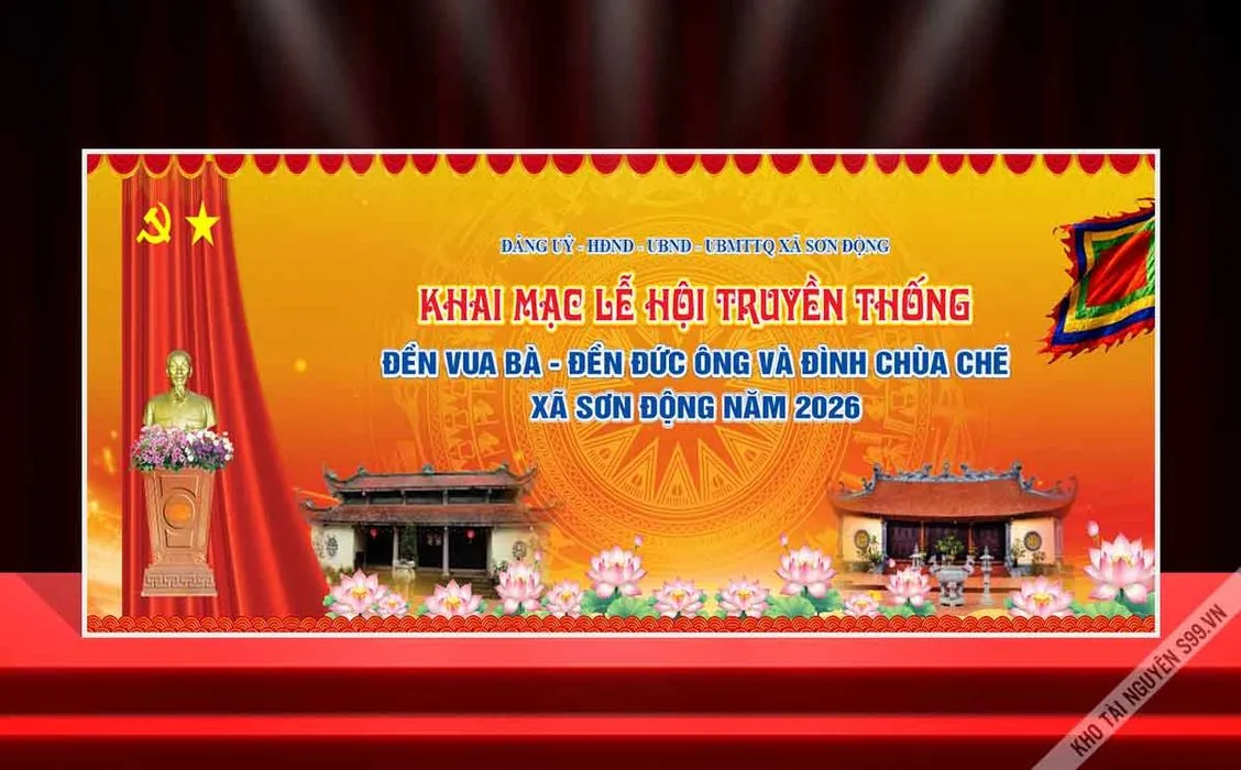 Backdrop Khai Mạc Lễ Hội Truyền Thống Xã Sơn Động Năm 2026
