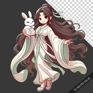 File PNG ảnh chị hằng bên thỏ ngọc - Tài liệu ngày lễ Trung Thu