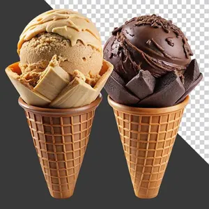 Cặp kem ốc quế caramel và socola 3D siêu thực tách nền File PNG