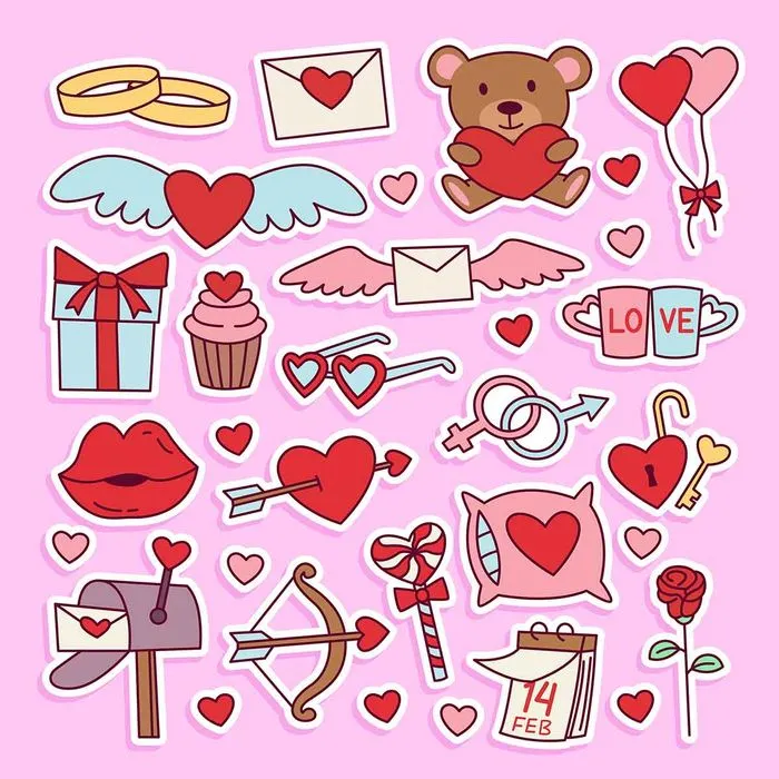 Bộ icon Valentine dễ thương vector File EPS