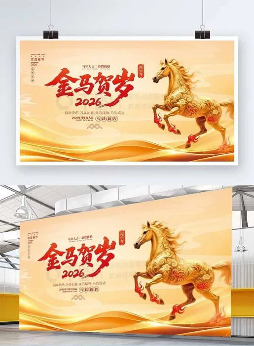 Poster Tết 2026 Ngựa Vàng Tài Lộc Nền Vàng Sang Trọng - File PSD