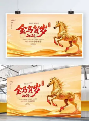 Poster Tết 2026 Ngựa Vàng Tài Lộc Nền Vàng Sang Trọng - File PSD