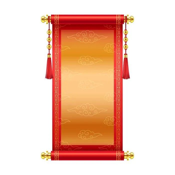 Cuốn thư Tết Vector họa tiết mây vàng