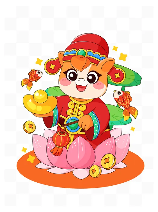 File PSD Ngựa Thần Tài thỏi vàng hoa sen cá vàng Tết