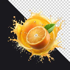 File PNG Quả cam và  nước cam splash văng tung tóe siêu đẹp