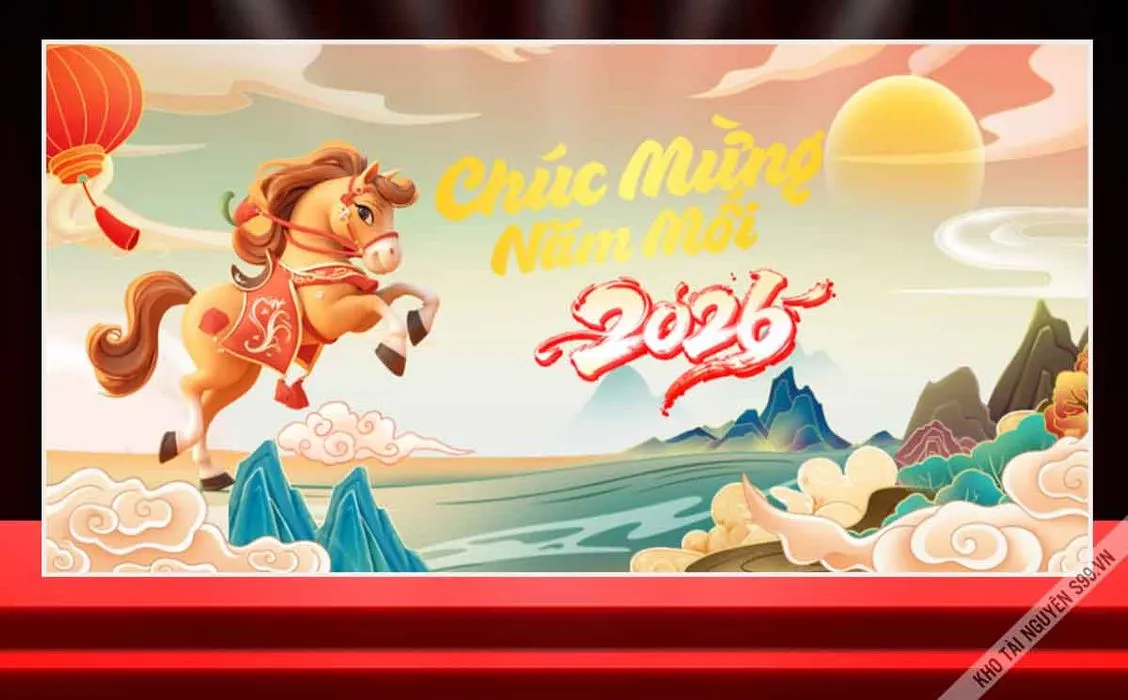 Backdrop Chúc mừng năm mới 2026 ngựa dễ thương - File Corel