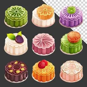Bộ sưu tập bánh trung thu nhiều màu vẽ tay – File PNG không nền