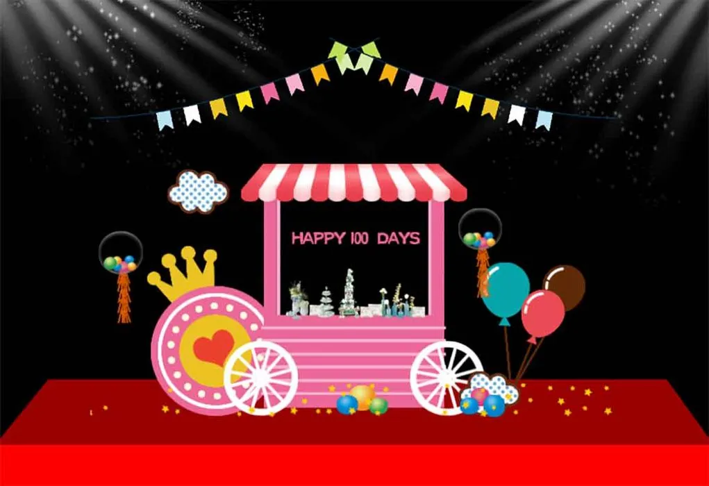 Thiết kế sân khấu Happy 100 Days – Trang trí tiệc bé tròn 100 ngày File Corel