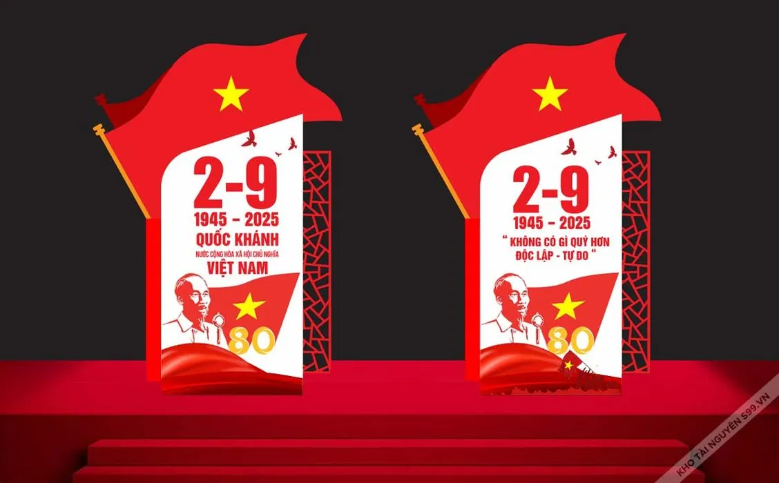 Mẫu Chào Mừng Quốc Khánh Mùng 2 Tháng 9 File Corel Hình Ảnh Bác Hồ và Cờ Việt Nam