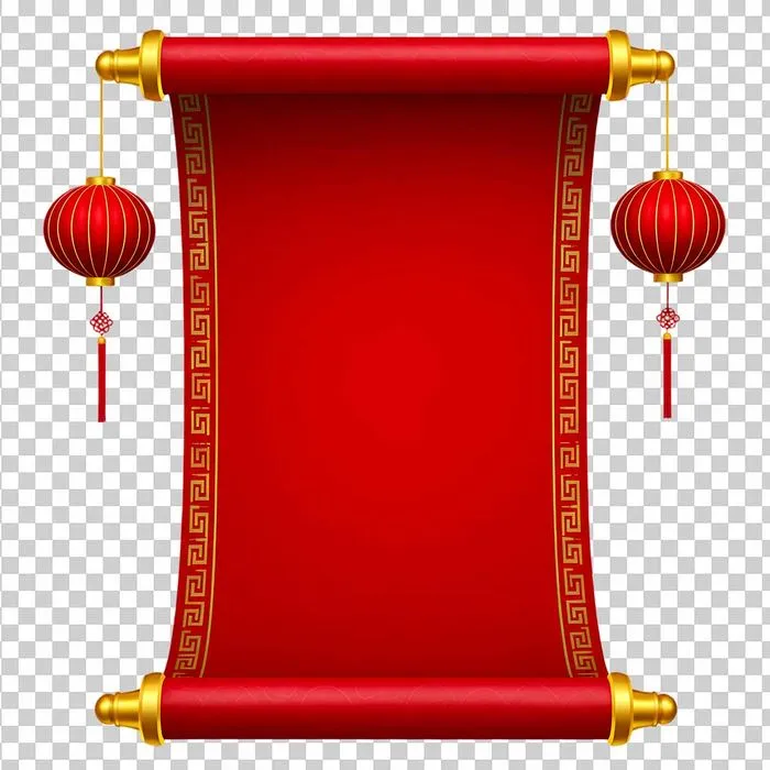 Vector Cuộn Thư Đỏ Treo Lồng Đèn Trung Hoa