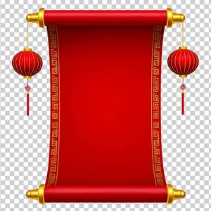 Vector Cuộn Thư Đỏ Treo Lồng Đèn Trung Hoa