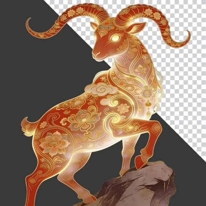 Hình ảnh file PNG linh vật con dê vàng hoa văn 3D tách nền