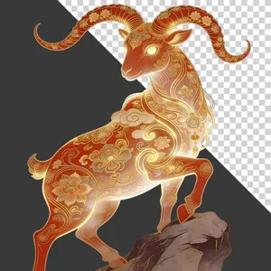 Hình ảnh file PNG linh vật con dê vàng hoa văn 3D tách nền