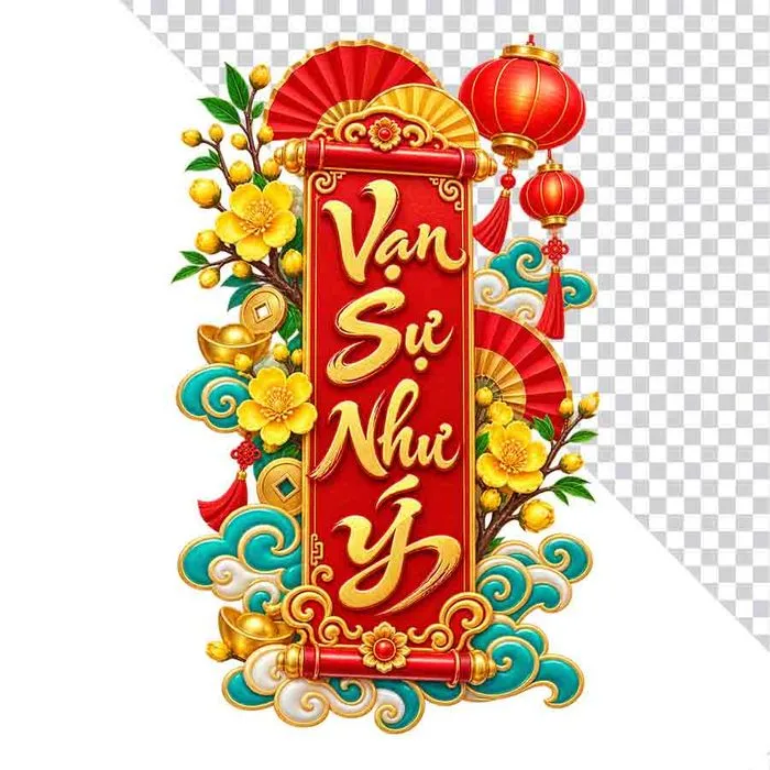Liễn cuộn chữ Vạn Sự Như Ý hoa mai lồng đèn đỏ.PNG