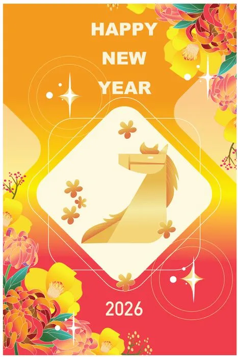 File Ai poster hoa xuân chúc mừng năm mới 2026 vàng cam